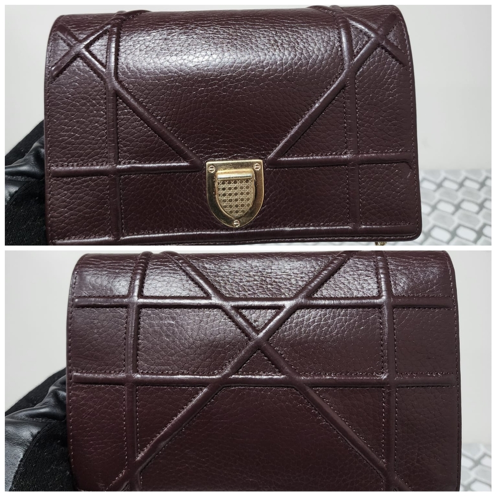 CHRISTIAN DIOR Grained Calfskin Leather Diorama Crossbody Bag Dark Burgundy - Picture 7 of 16